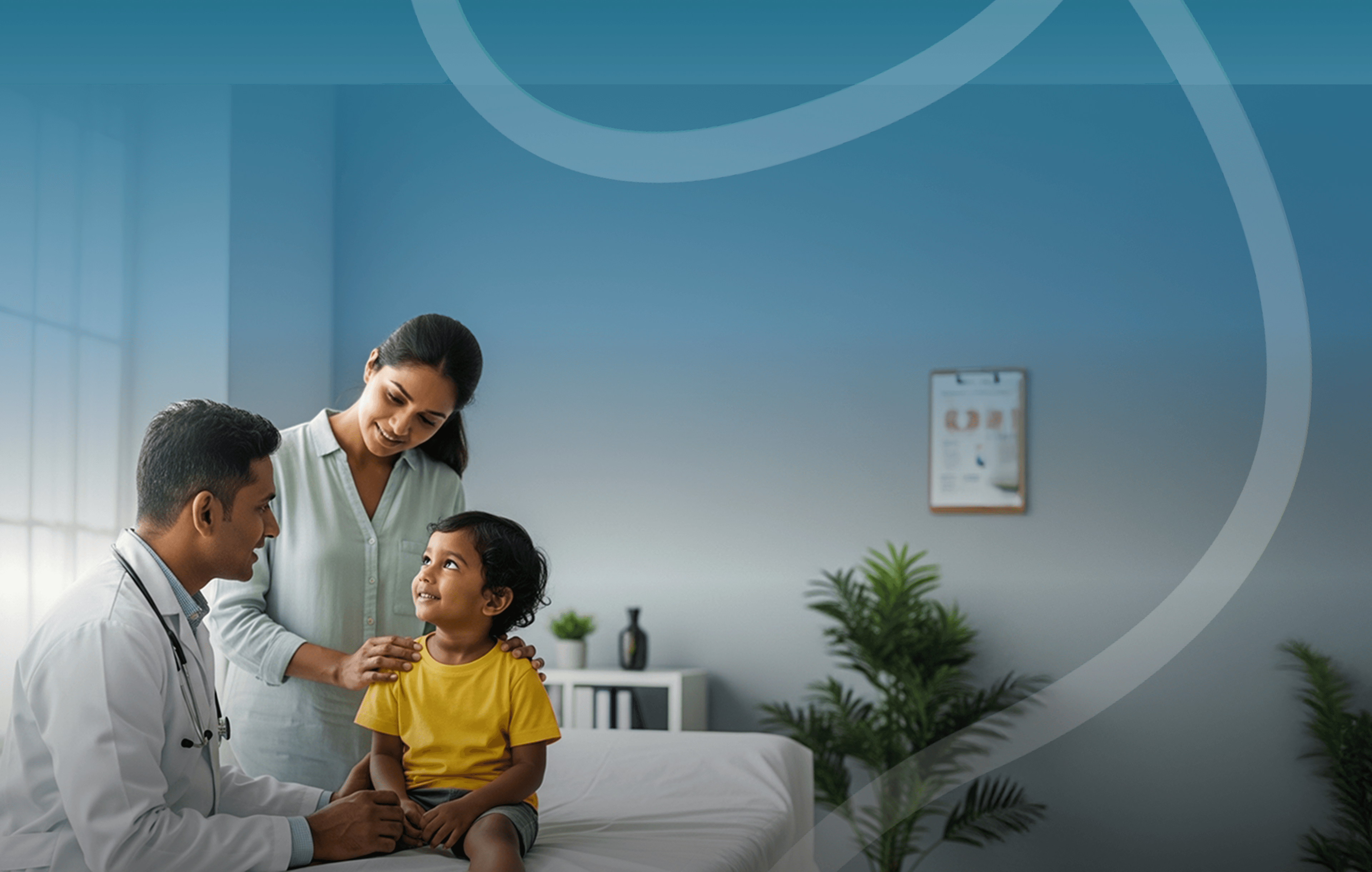 Family receiving healthcare services with medical professional